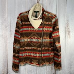 LRL Ralph Lauren Navajo Aztec Print Moto Jacket